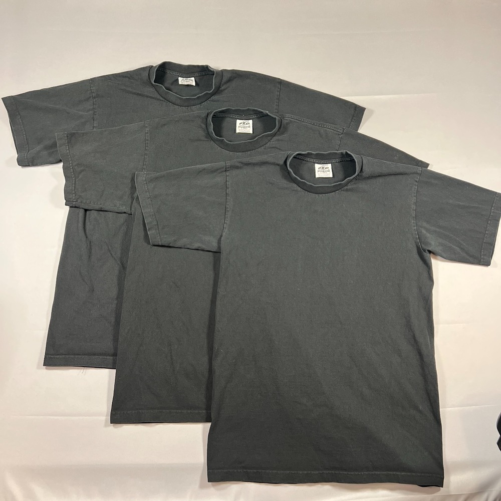 Set Of 3 Pro 5 Super Heavy T Shirt Mens L Black Faded Cotton Snug Fitting‎ Neck